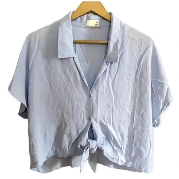 Wilfred Free Blue Crop Front Tie Top - Picture 1 of 10